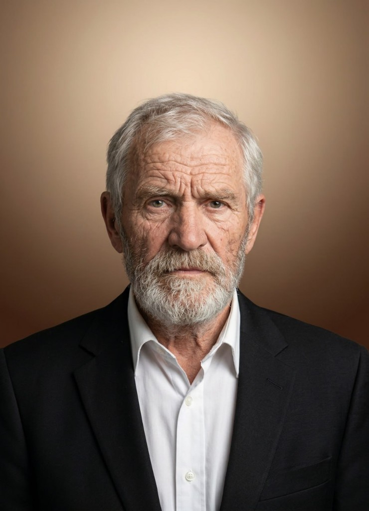 После: цветной студийный портрет в пиджаке с чистым фоном